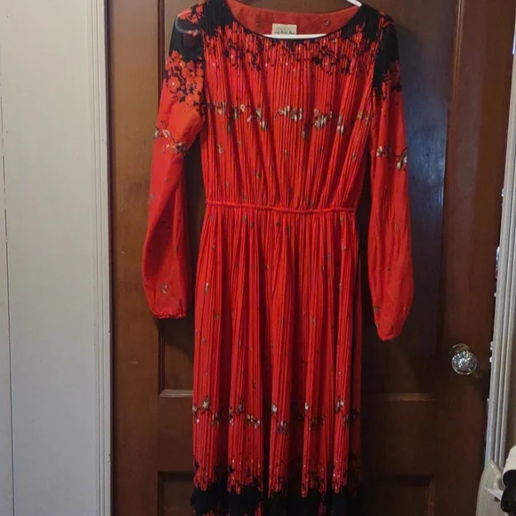 Lady MatchMates Dresses | Vintage Chiffon Micro Pleated Hippie Boho Bohemian Hand-Painted Sheer Dress 60s | Color: Black/Red | Size: L |